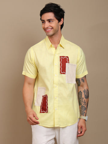 Yellow Shirt with Unique Patchwork Design