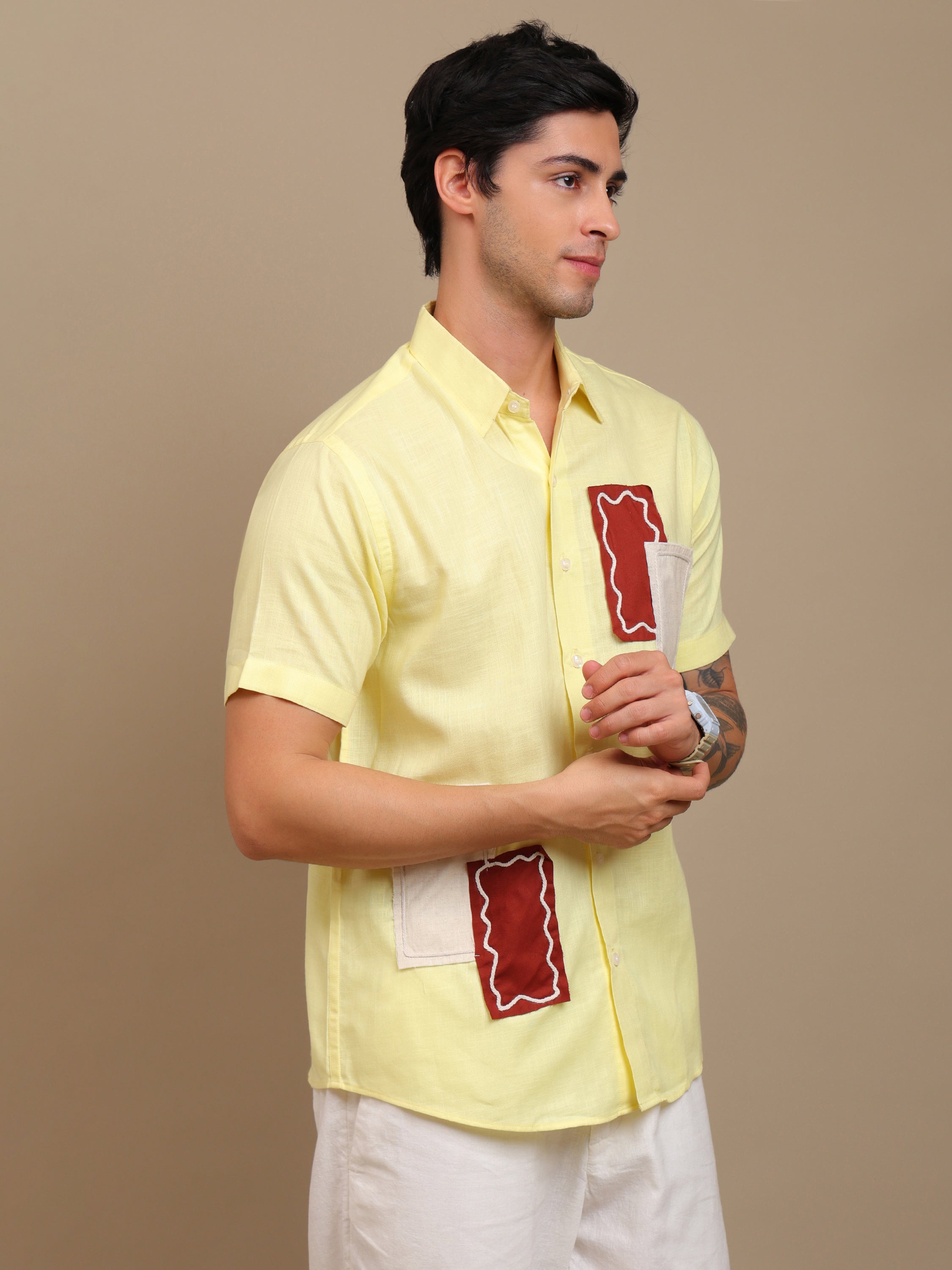 Yellow Shirt with Unique Patchwork Design