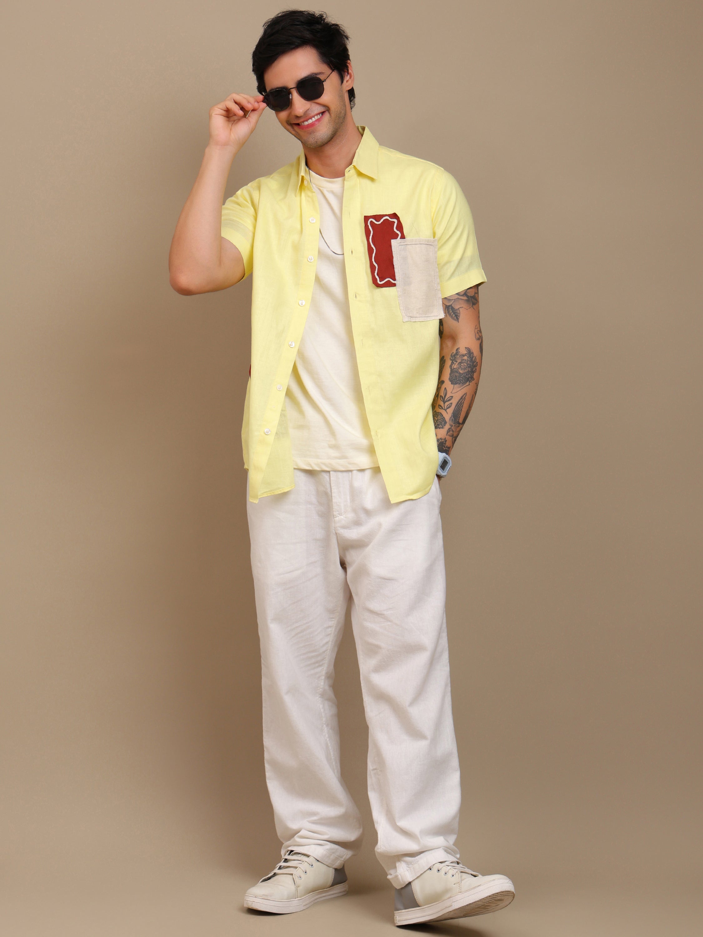 Yellow Shirt with Unique Patchwork Design