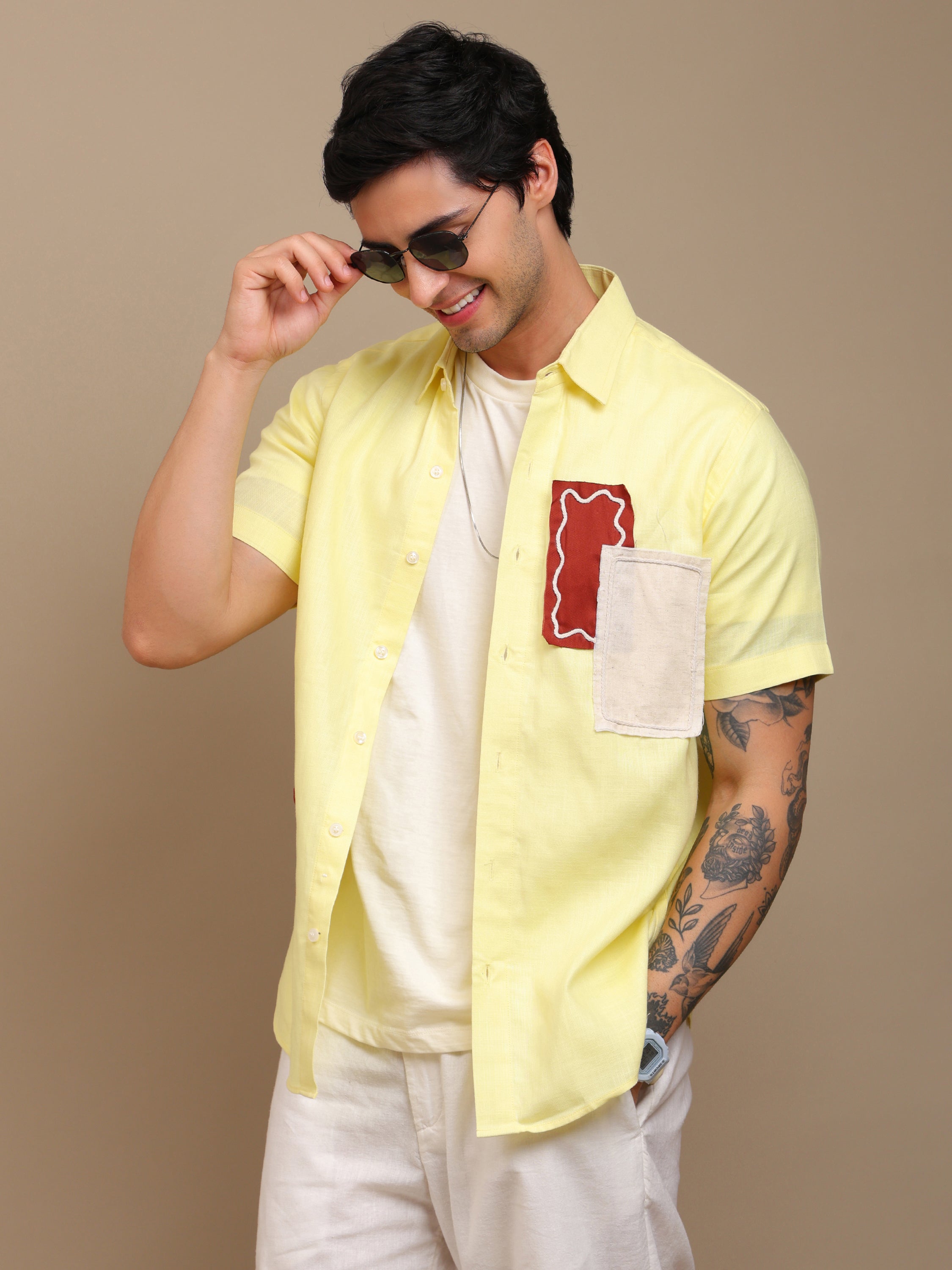 Yellow Shirt with Unique Patchwork Design
