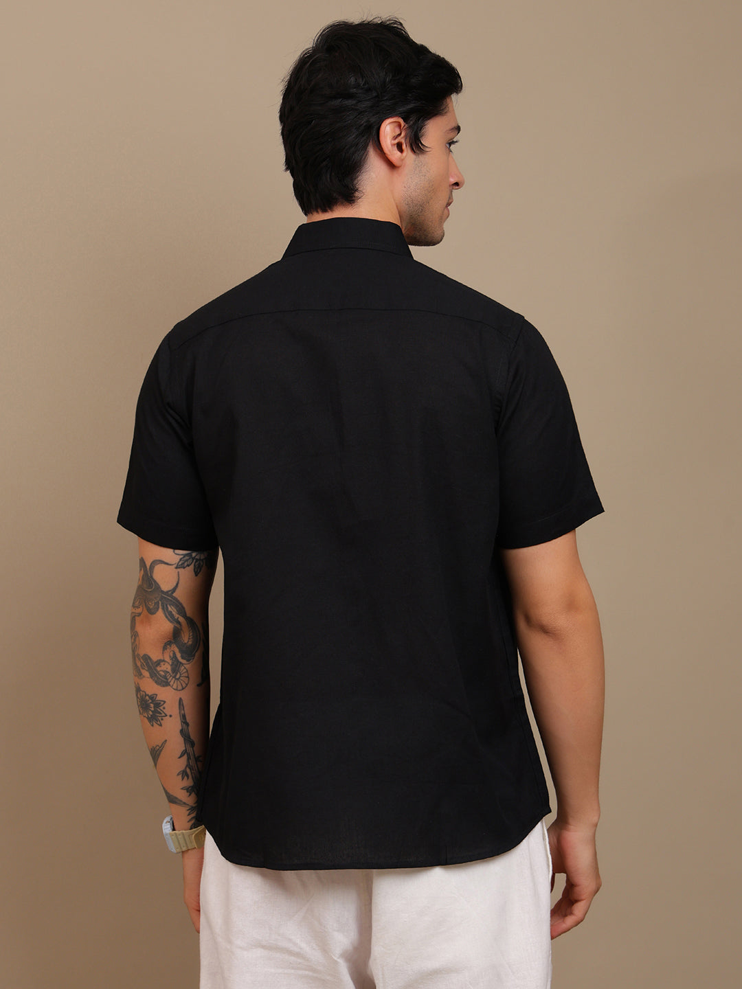 Stylish Black Shirt with Handcrafted Art Patches