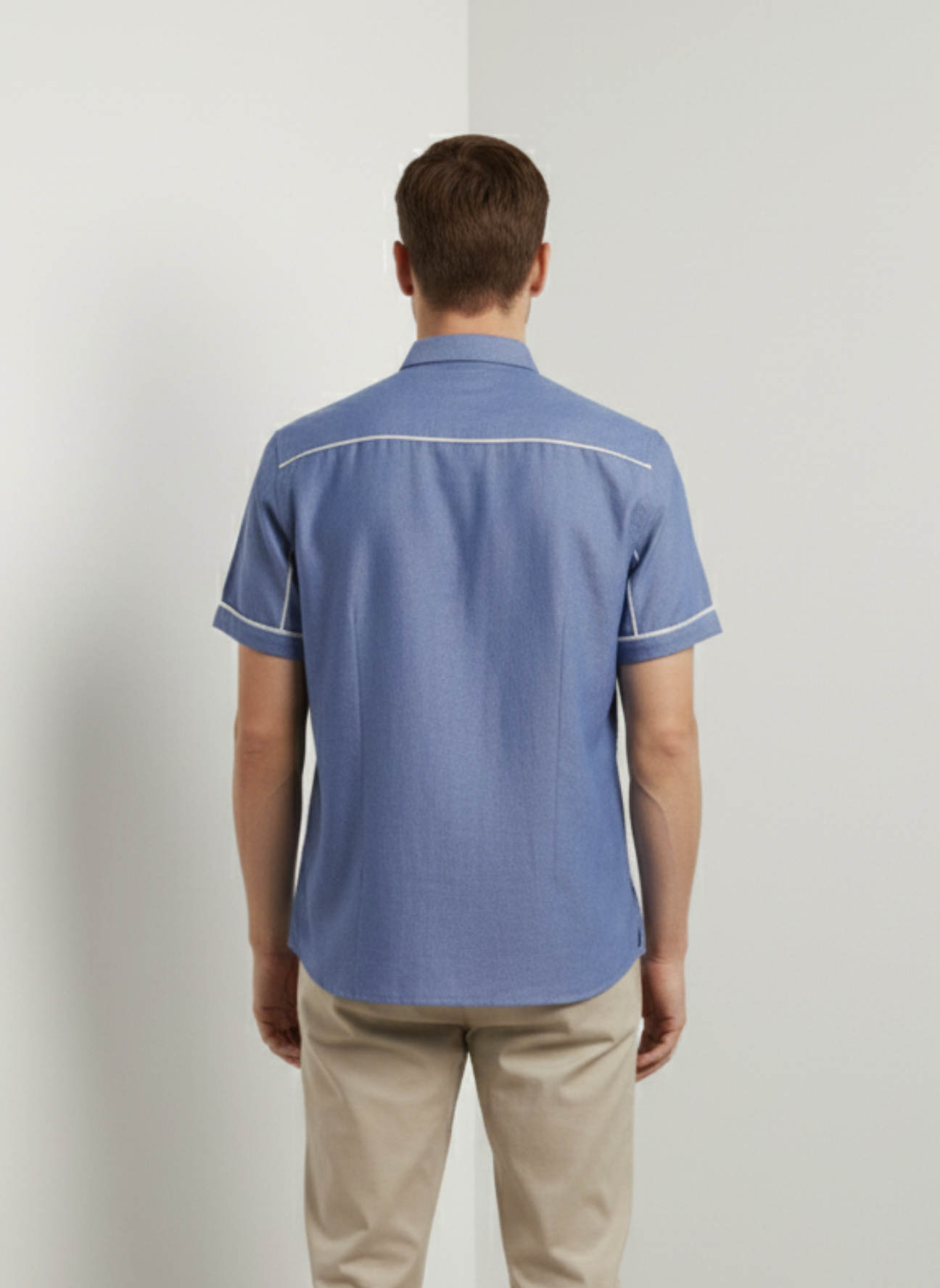 Men’s Blue Short Sleeve Shirt with White Piping Detail