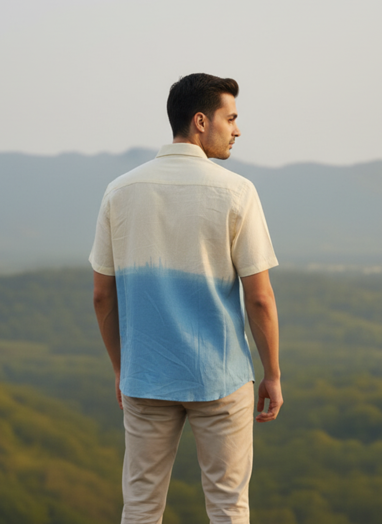 Men’s Linen Cotton Half Sleeve Shirt – Modern Ombre Fusion Style