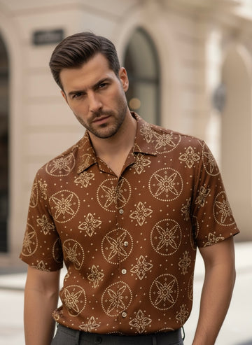Premium Brown Satin Shirt for Men – Ethnic Fusion Design