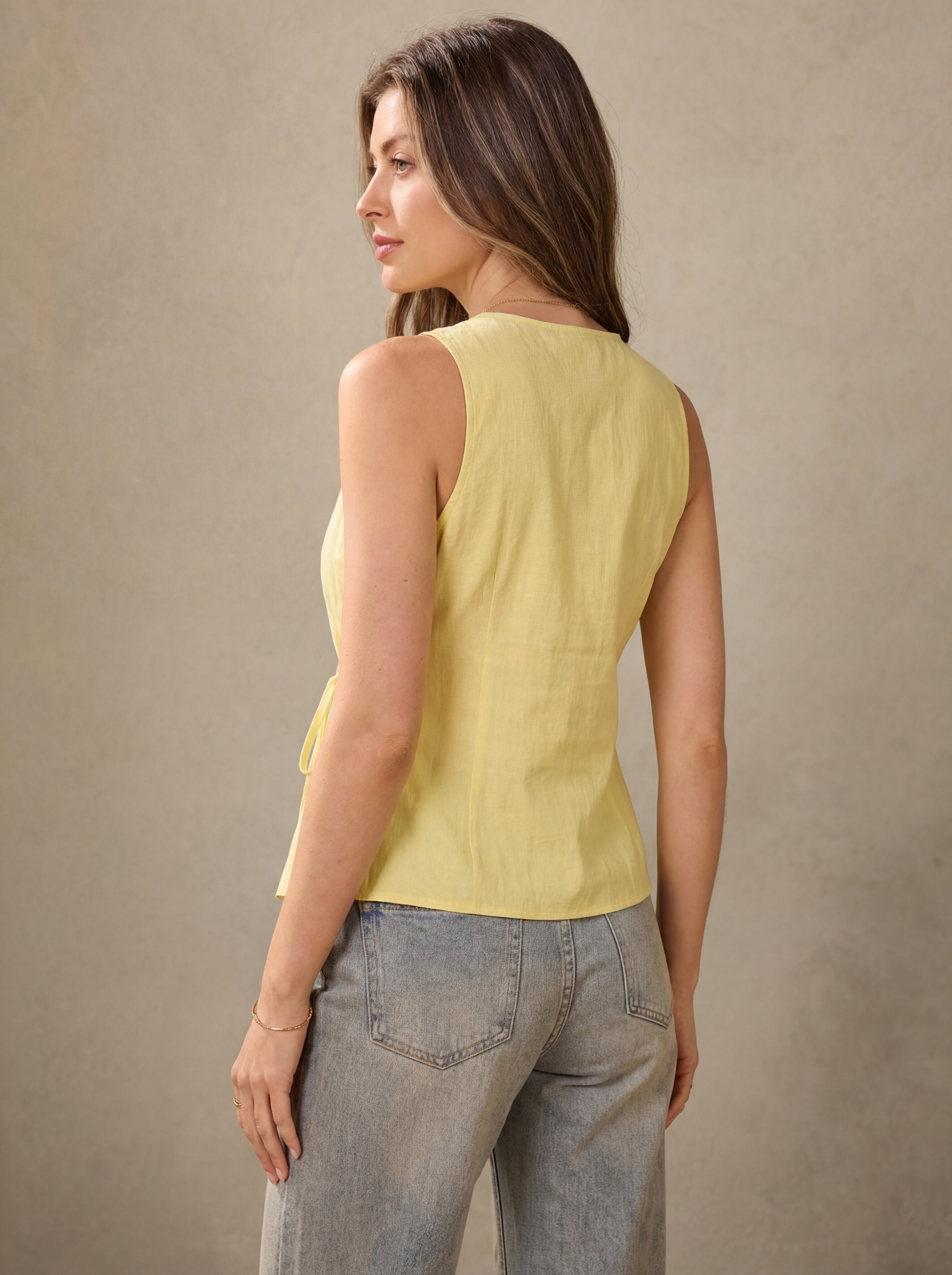 Women Yellow Sleeveless Wrap Top