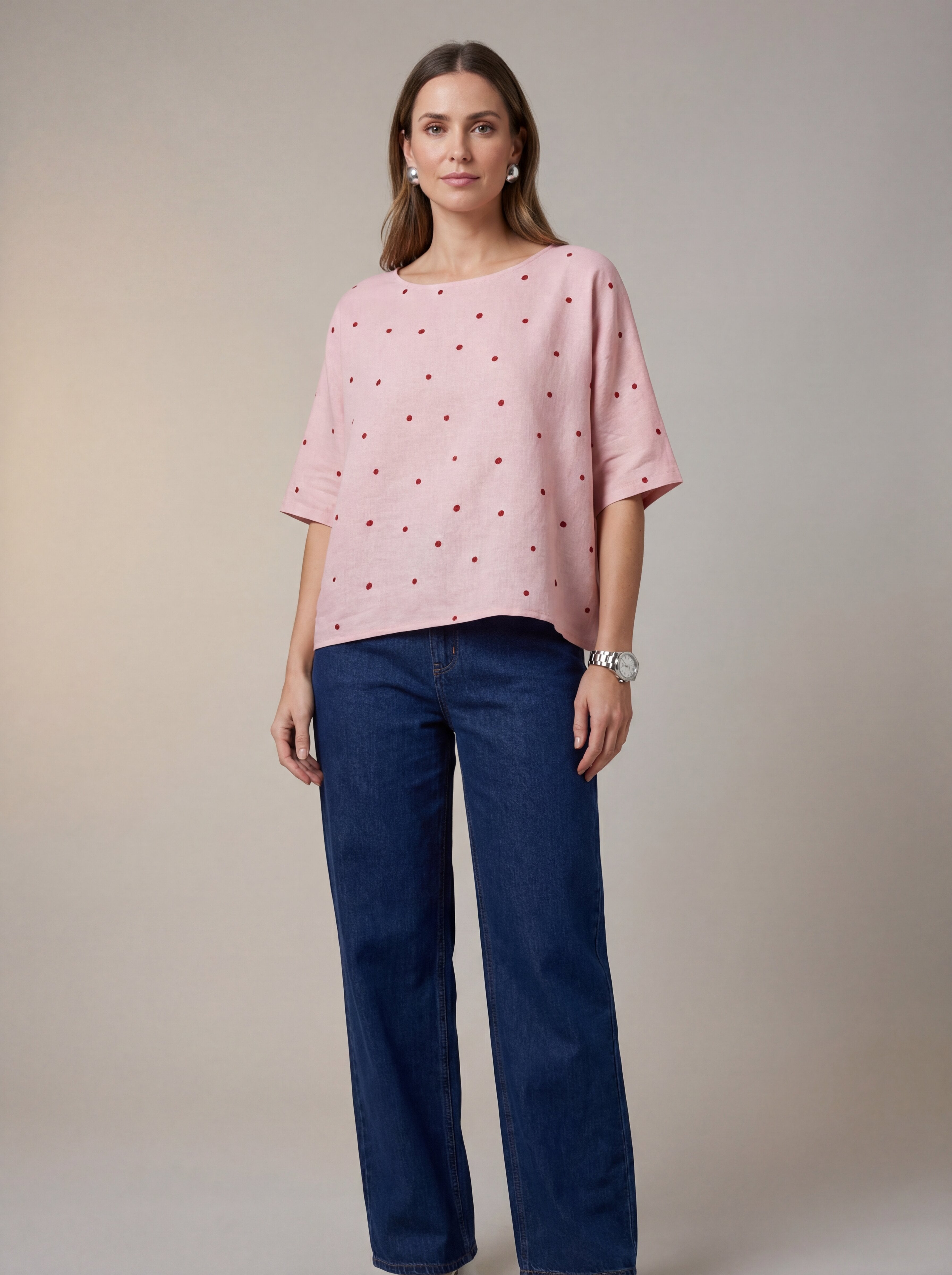 Pink Polka Dot Loose Fit Top