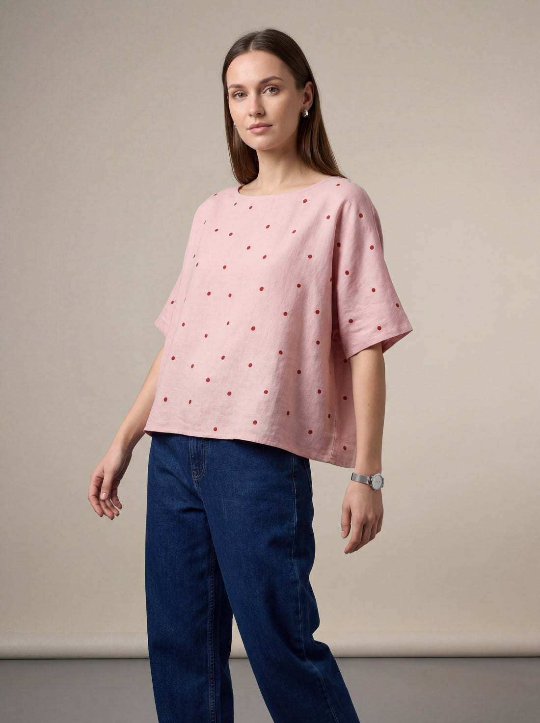 Pink Polka Dot Loose Fit Top