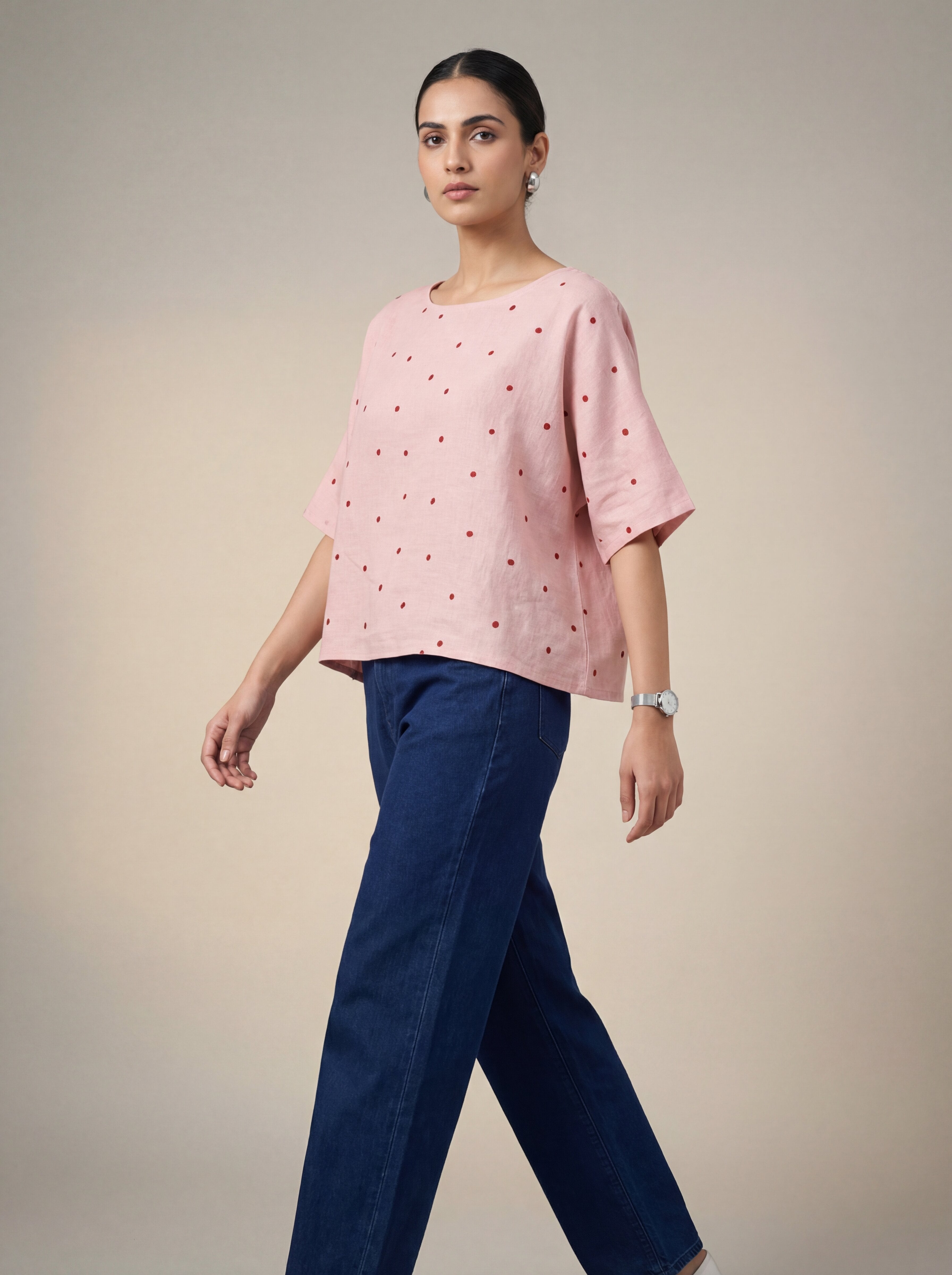 Pink Polka Dot Loose Fit Top