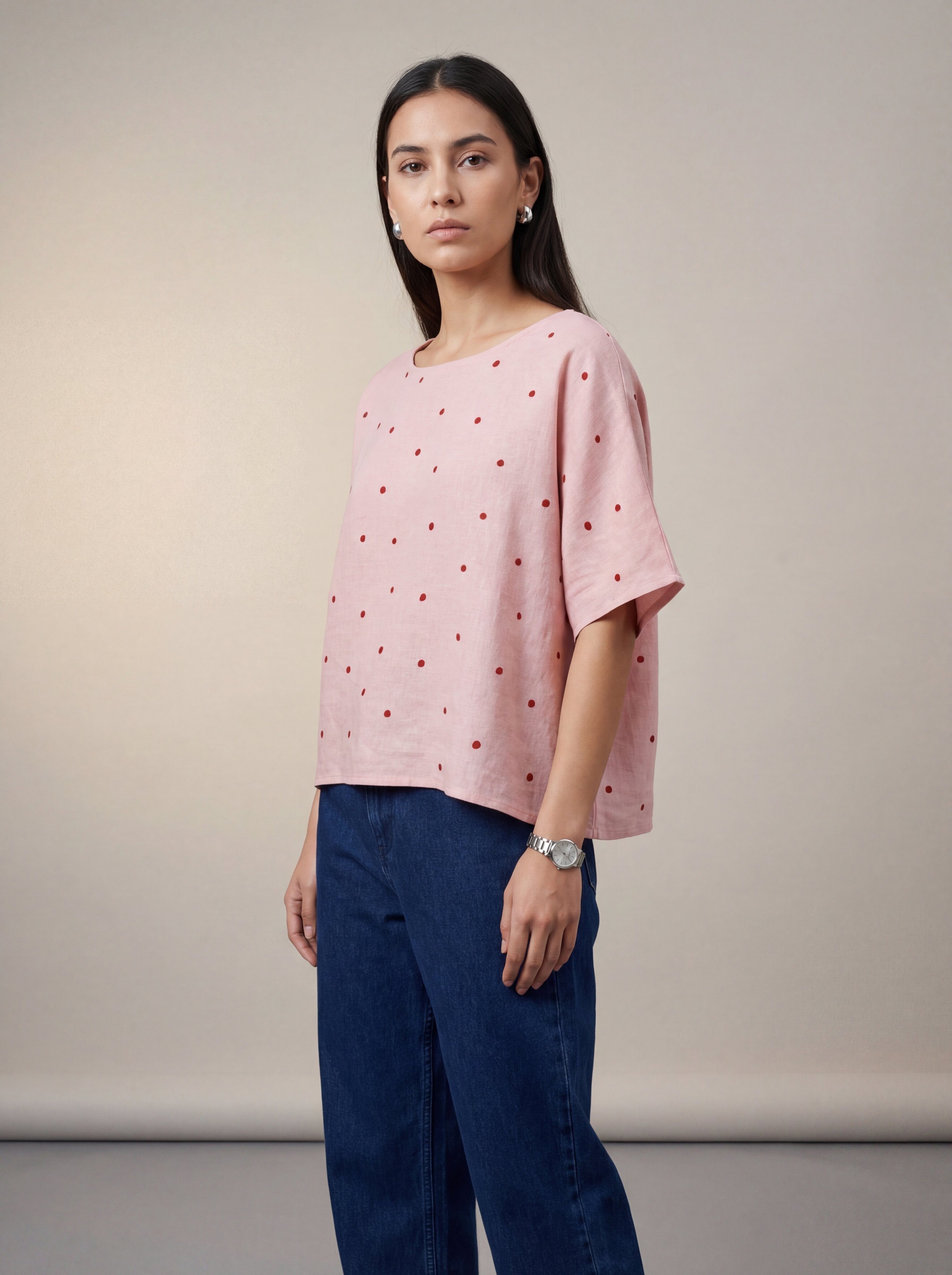Pink Polka Dot Loose Fit Top