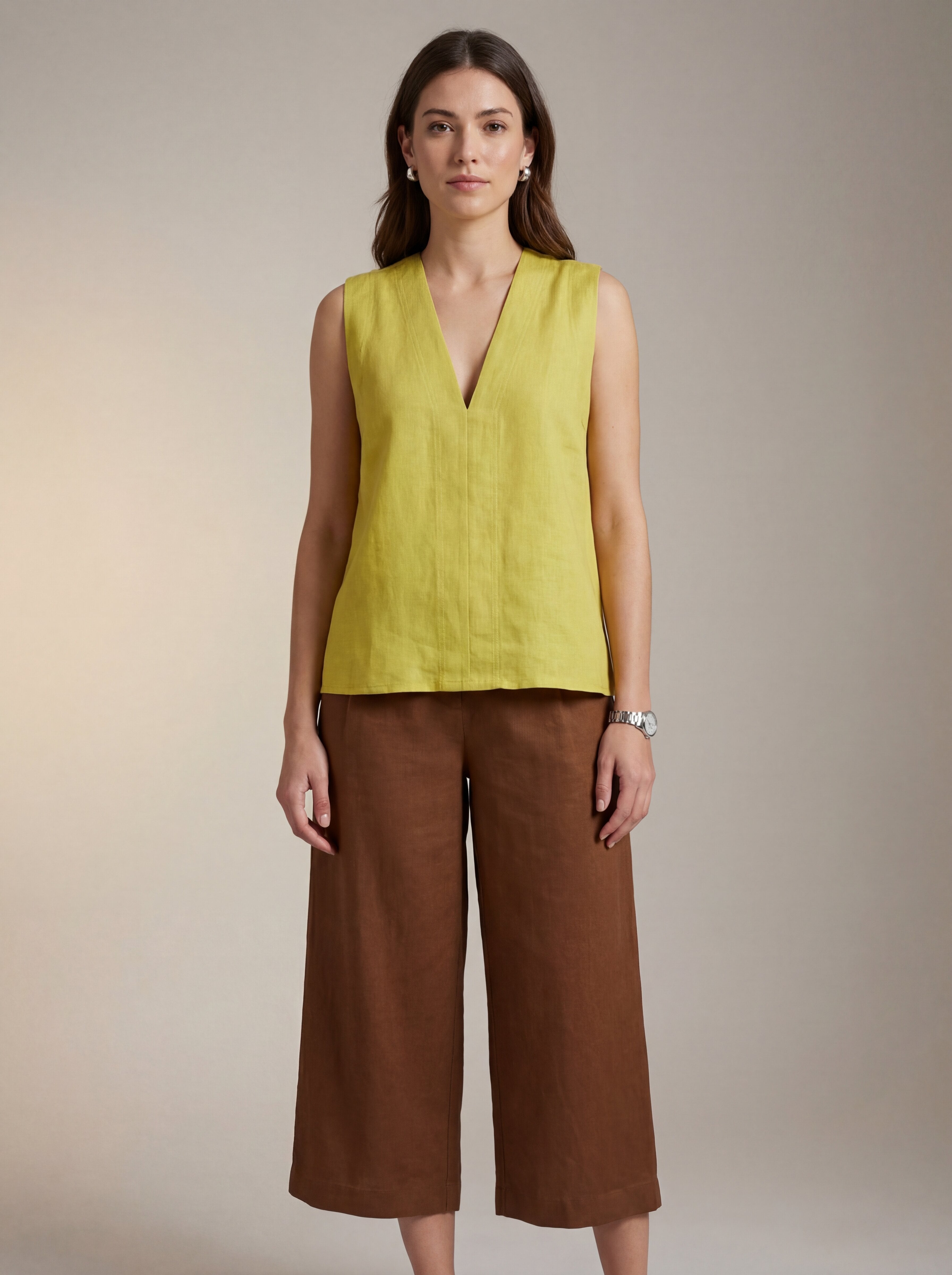 Yellow Sleeveless V-Neck Top