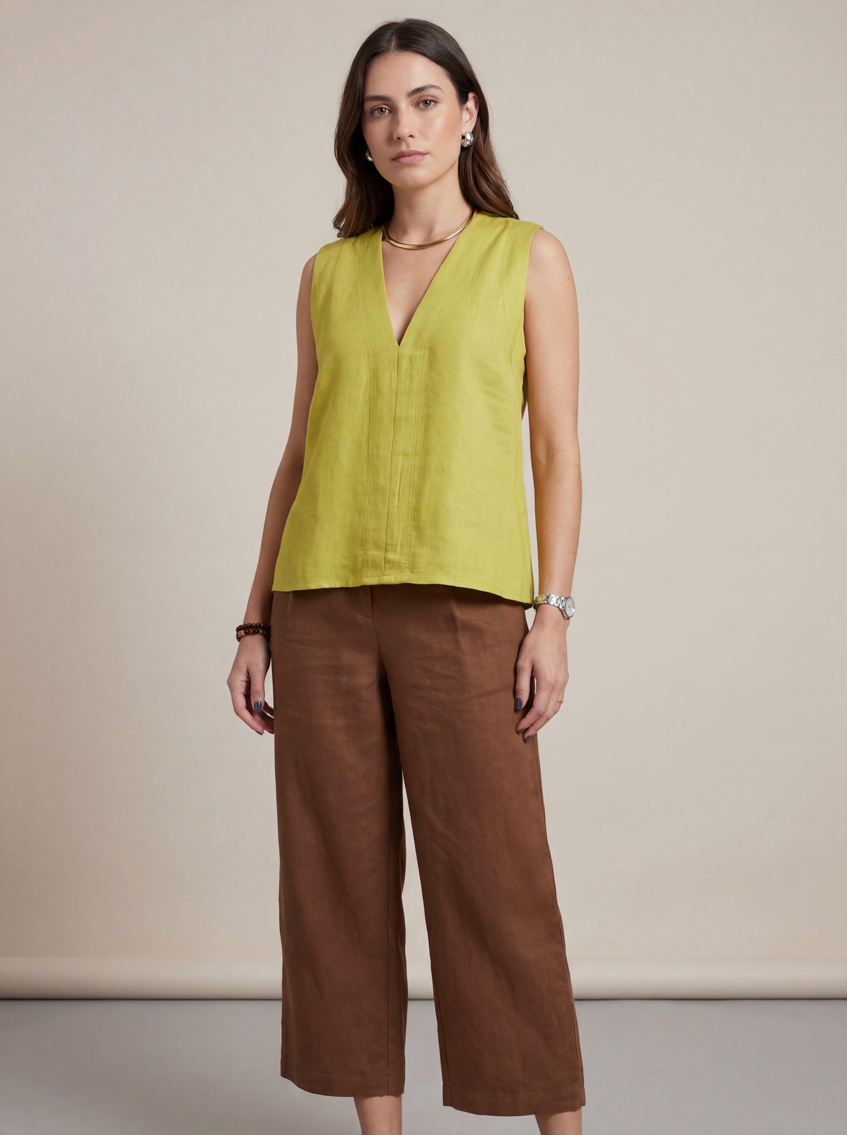 Yellow Sleeveless V-Neck Top
