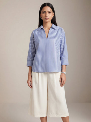 Blue Stripe 3/4 Sleeve Shirt Top