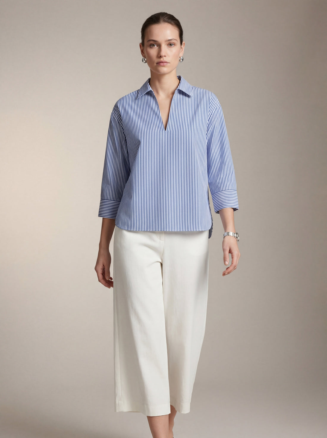 Blue Stripe 3/4 Sleeve Shirt Top
