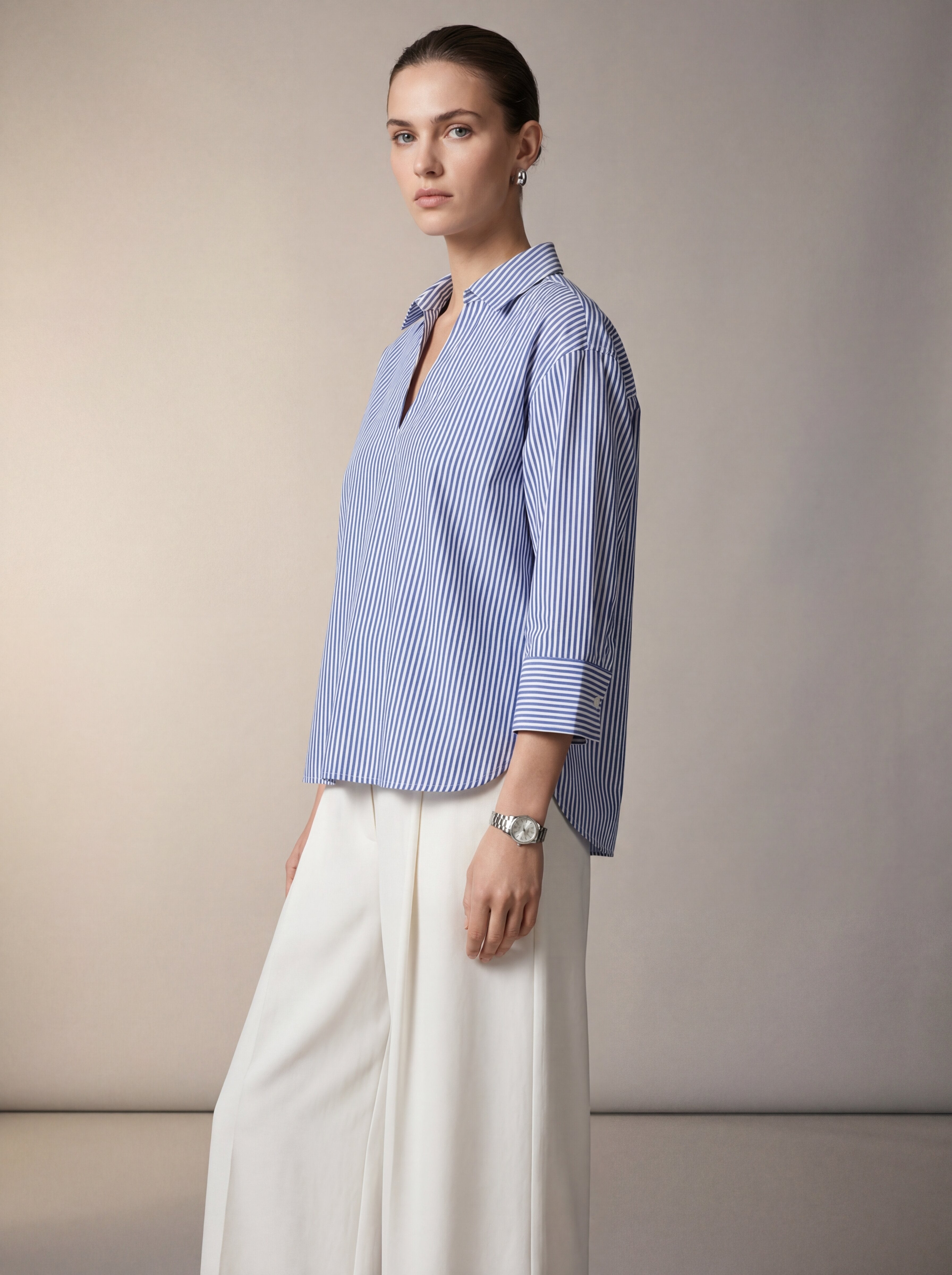 Blue Stripe 3/4 Sleeve Shirt Top