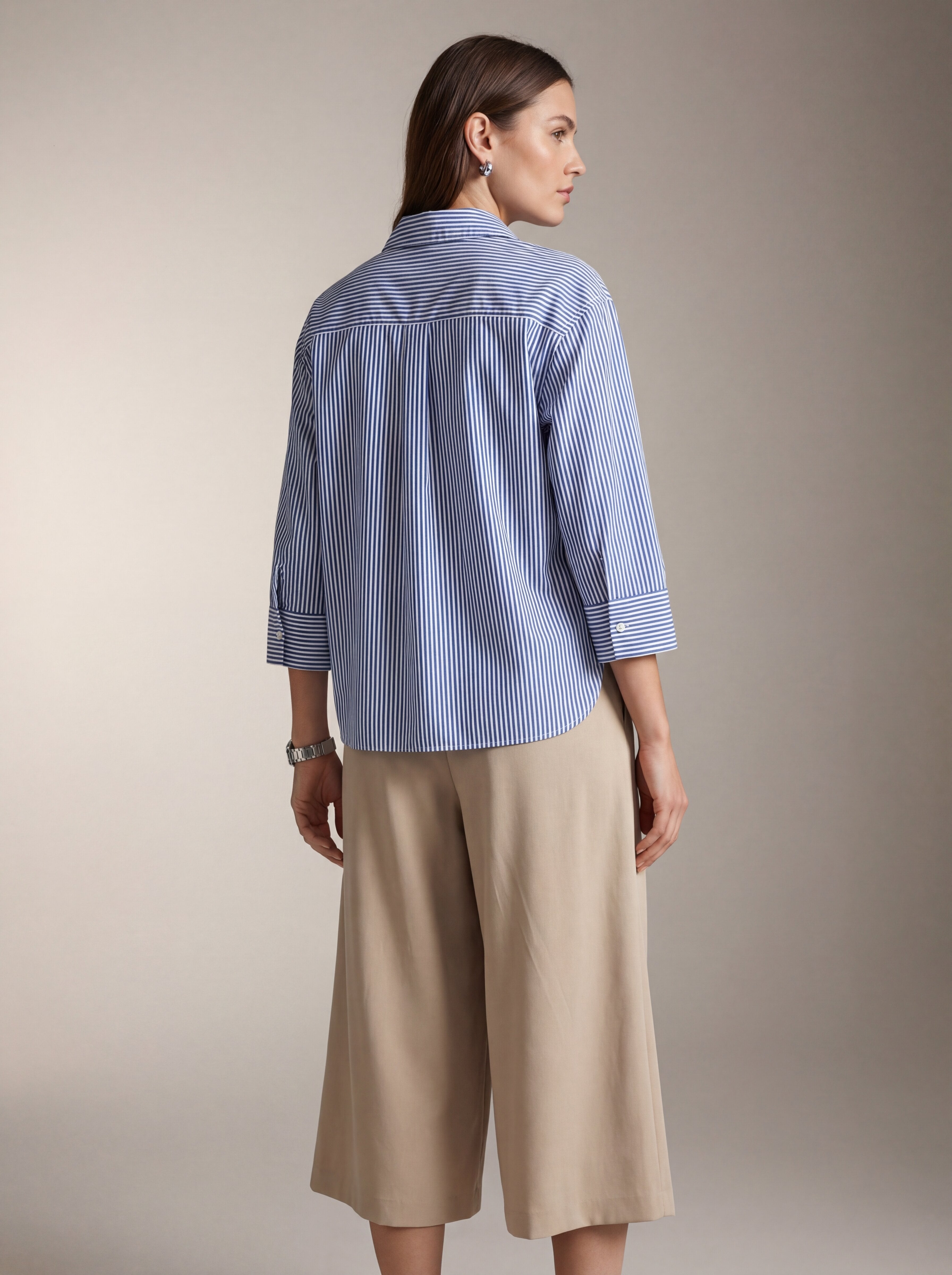 Blue Stripe 3/4 Sleeve Shirt Top