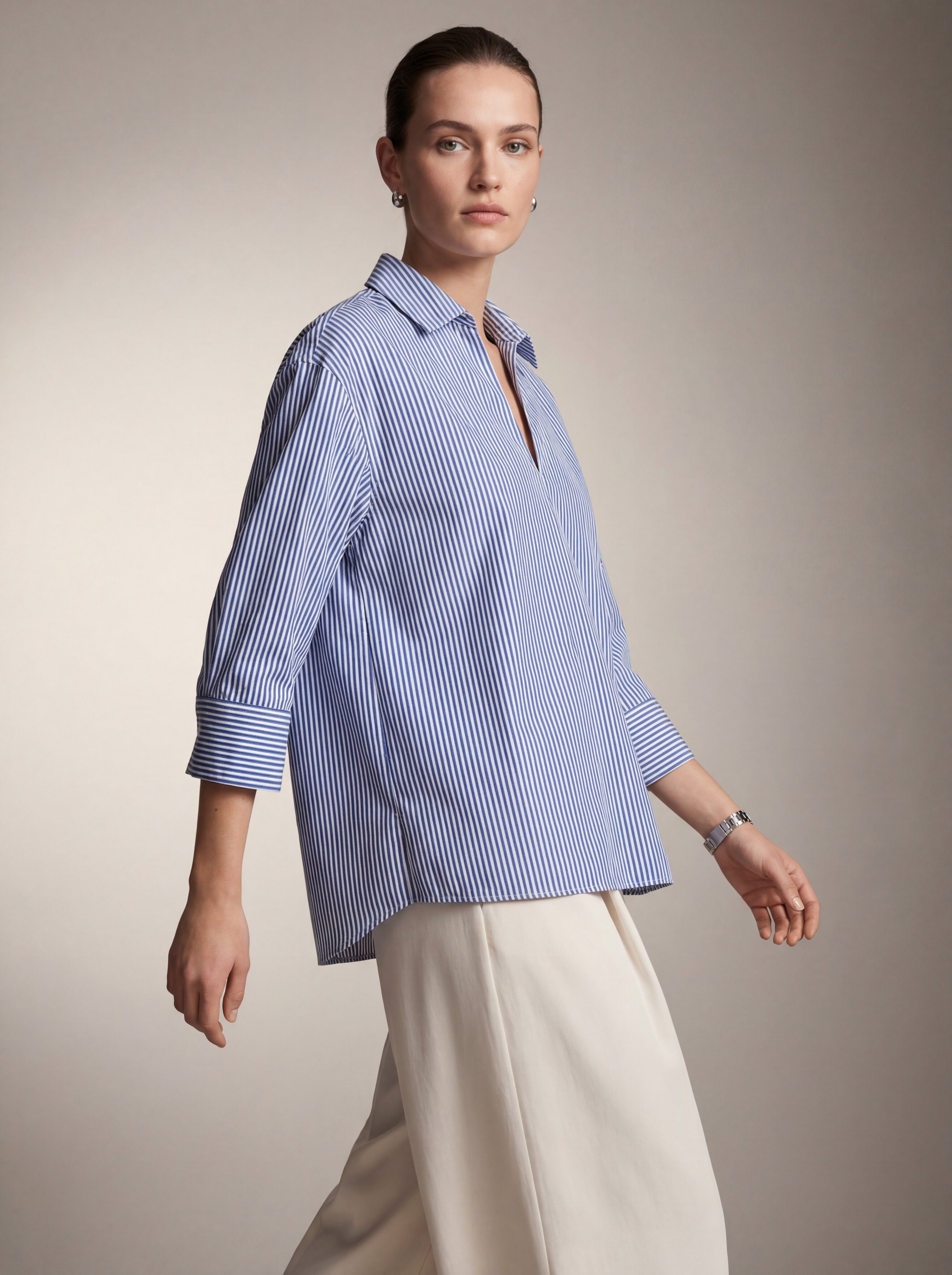 Blue Stripe 3/4 Sleeve Shirt Top