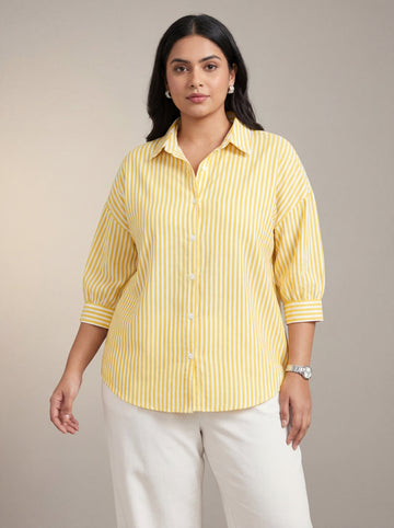 Women Yellow Striped Casual Shirt