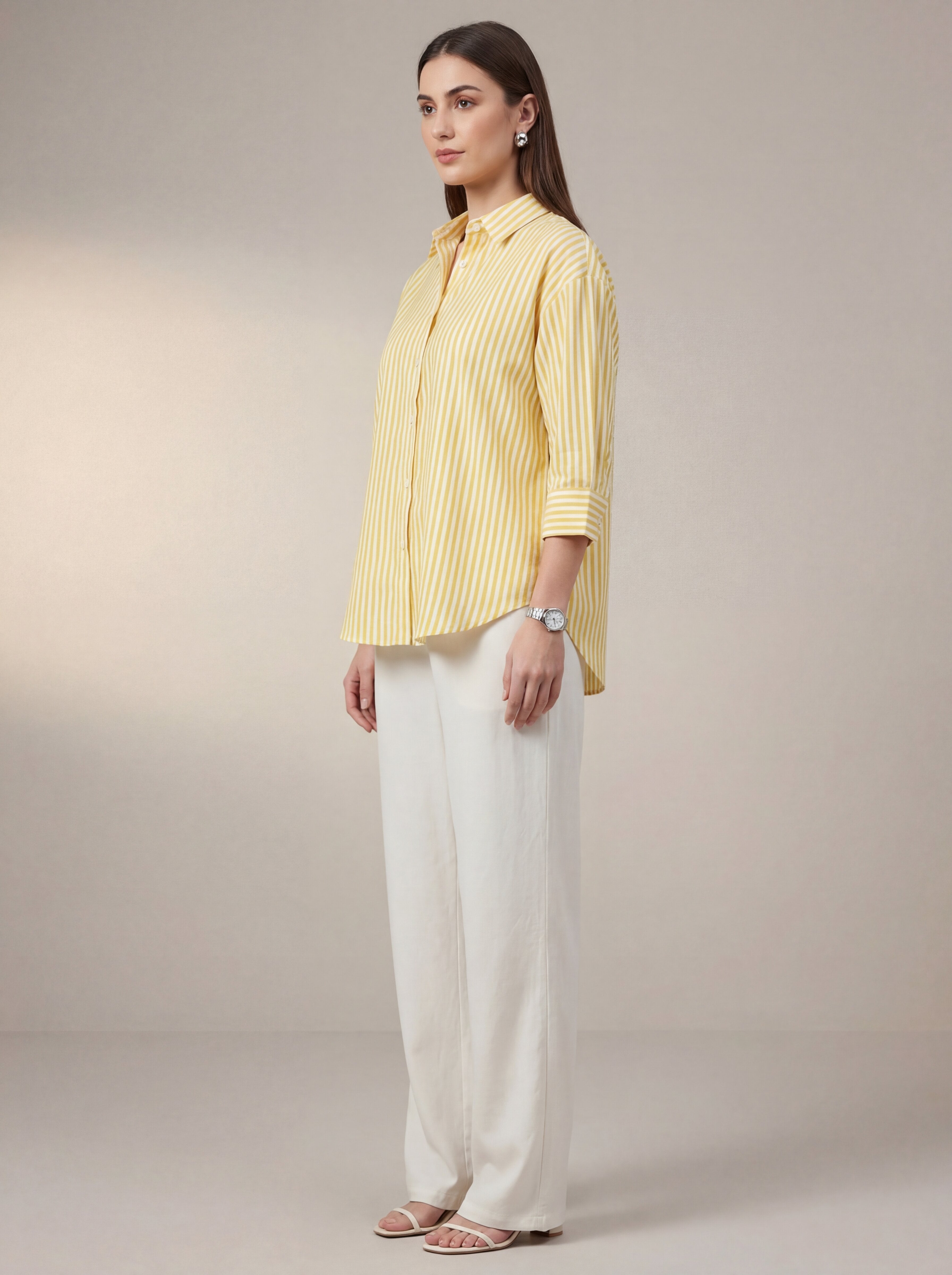 Women Yellow Striped Casual Shirt
