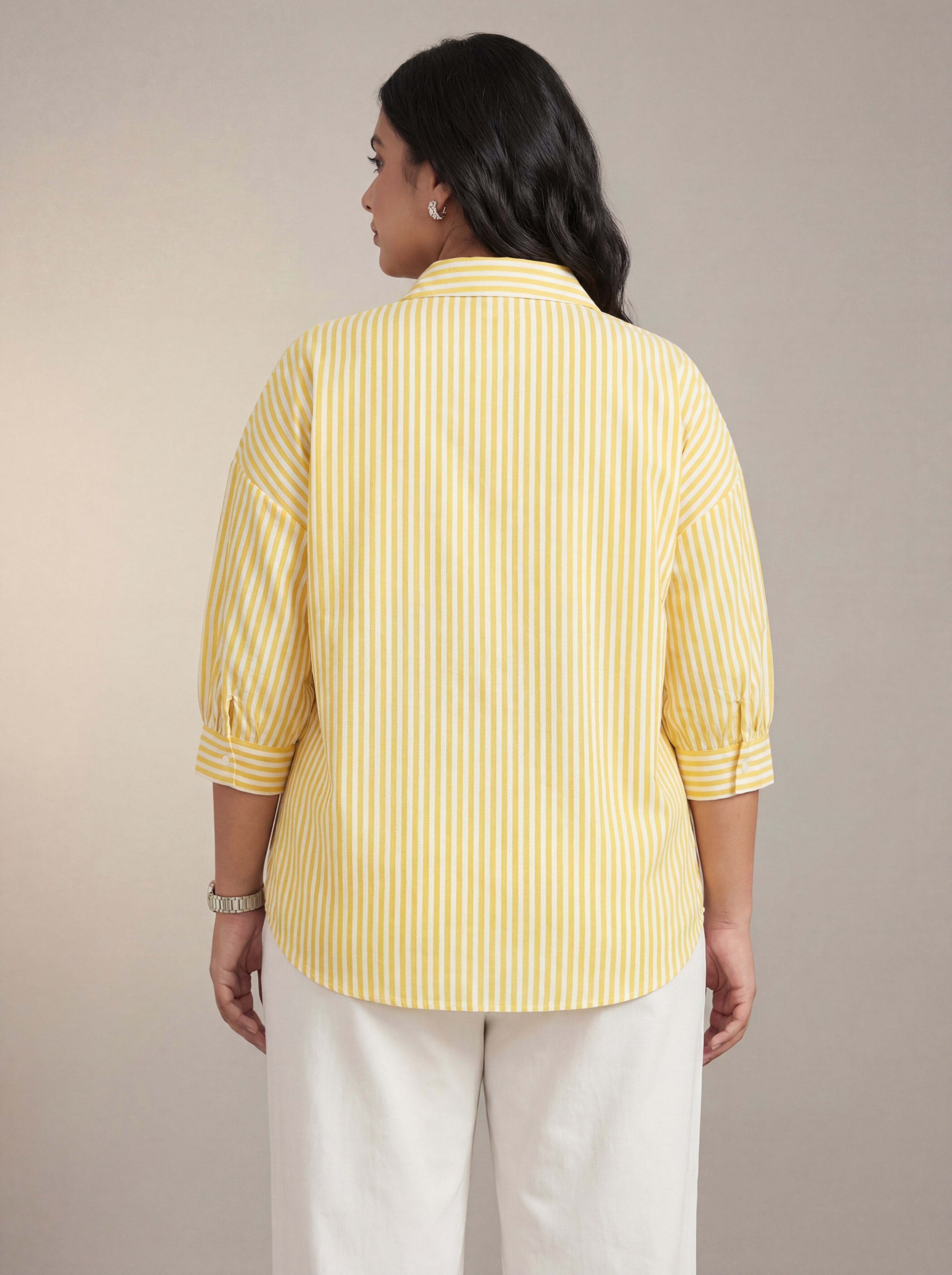 Women Yellow Striped Casual Shirt