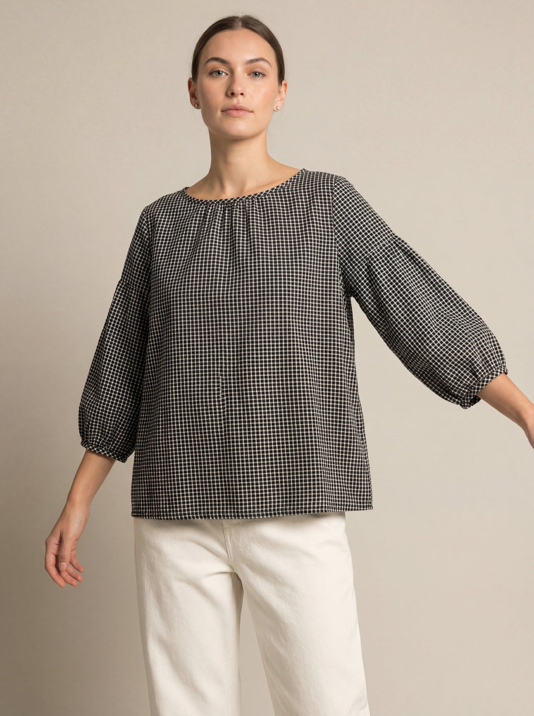 Women Black Check Casual Top