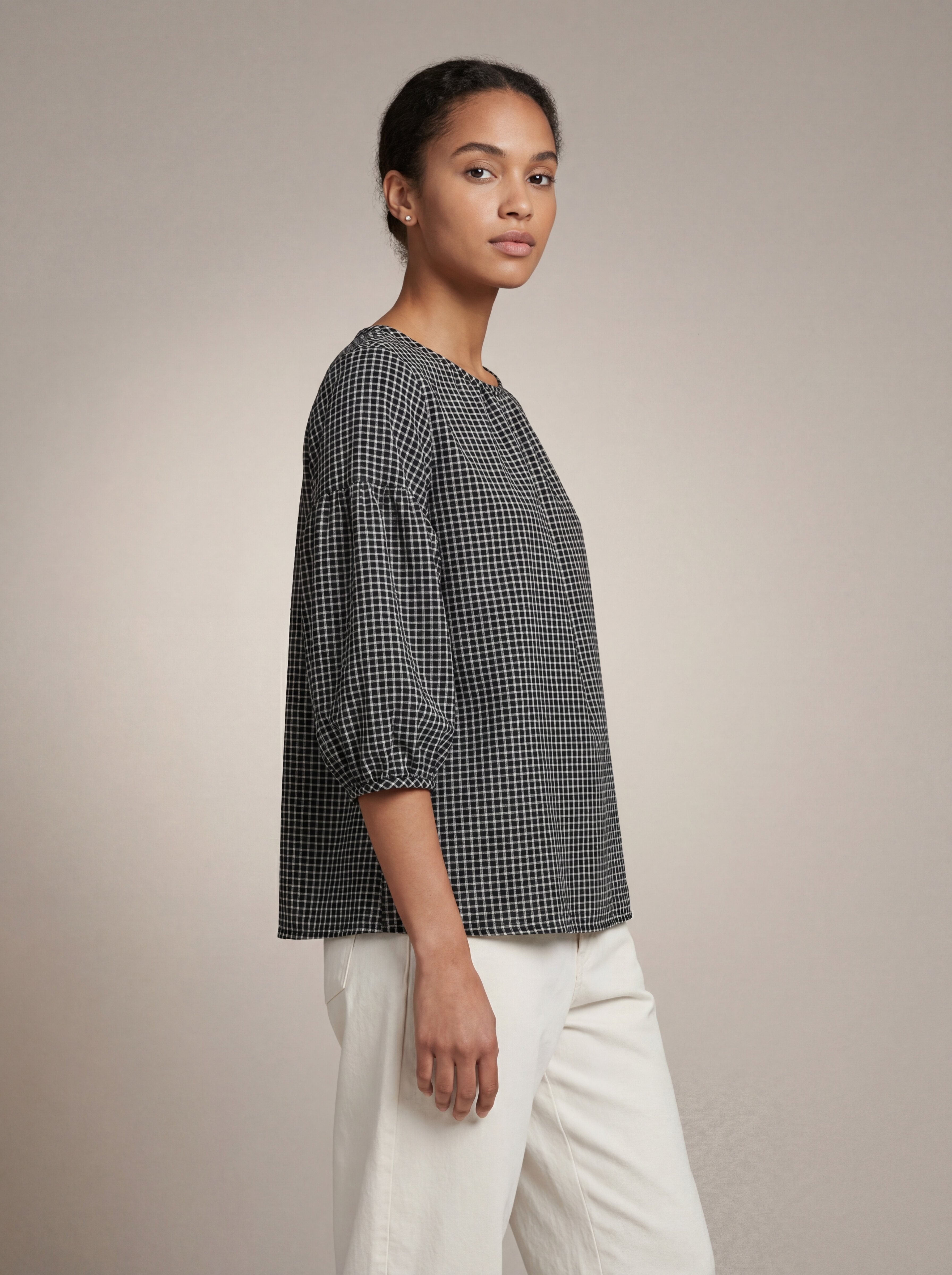 Women Black Check Casual Top