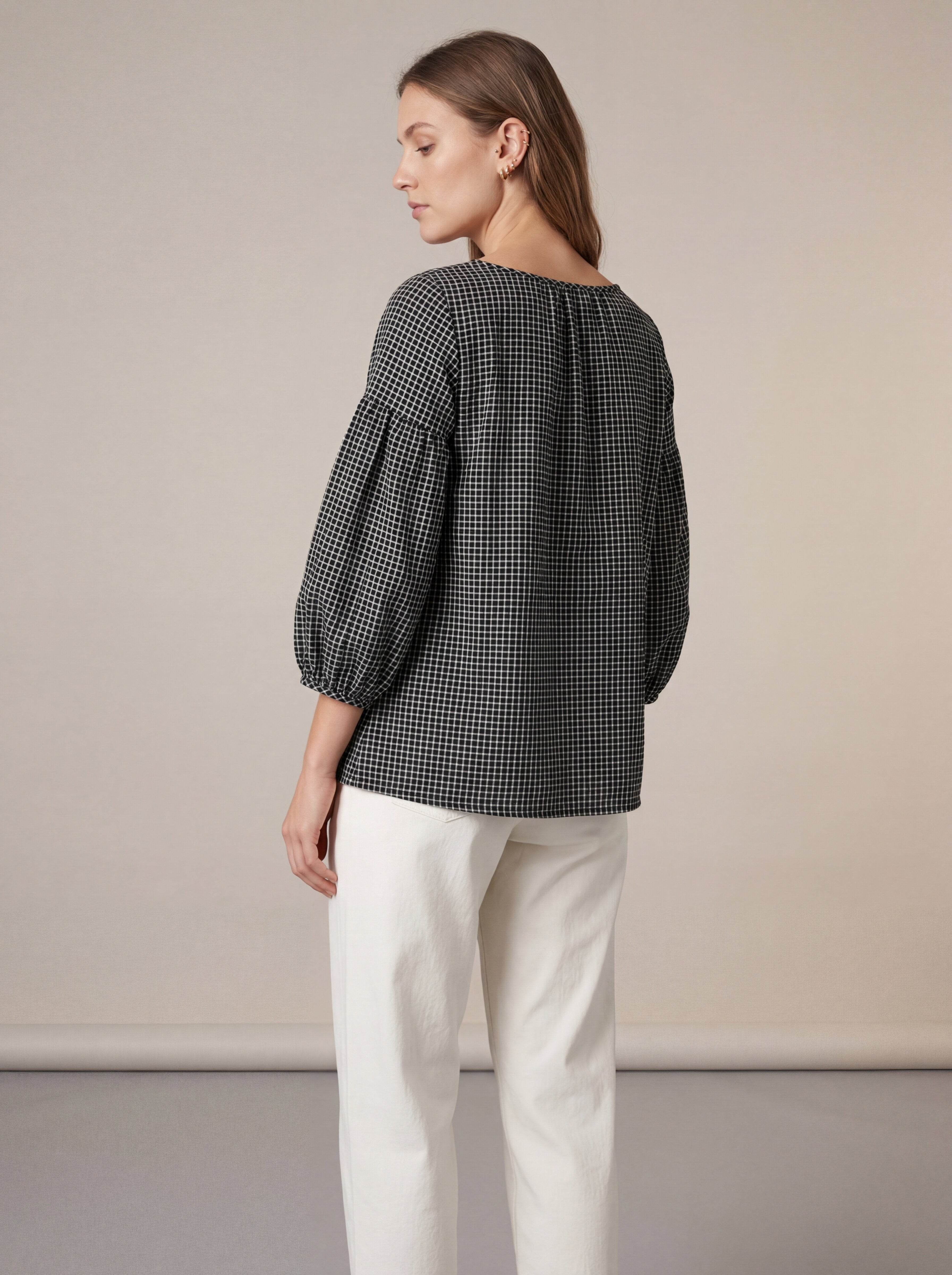 Women Black Check Casual Top
