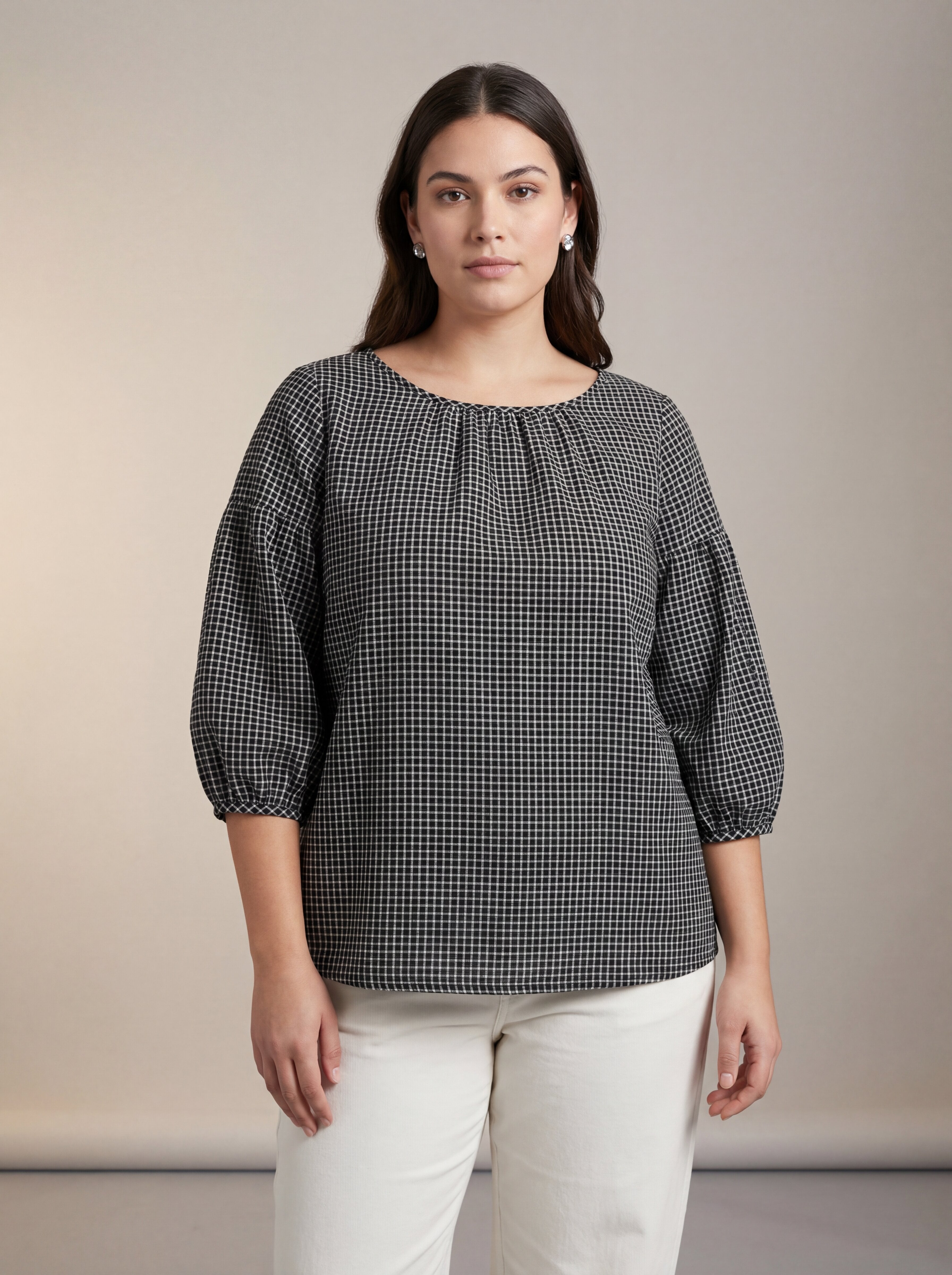 Women Black Check Casual Top