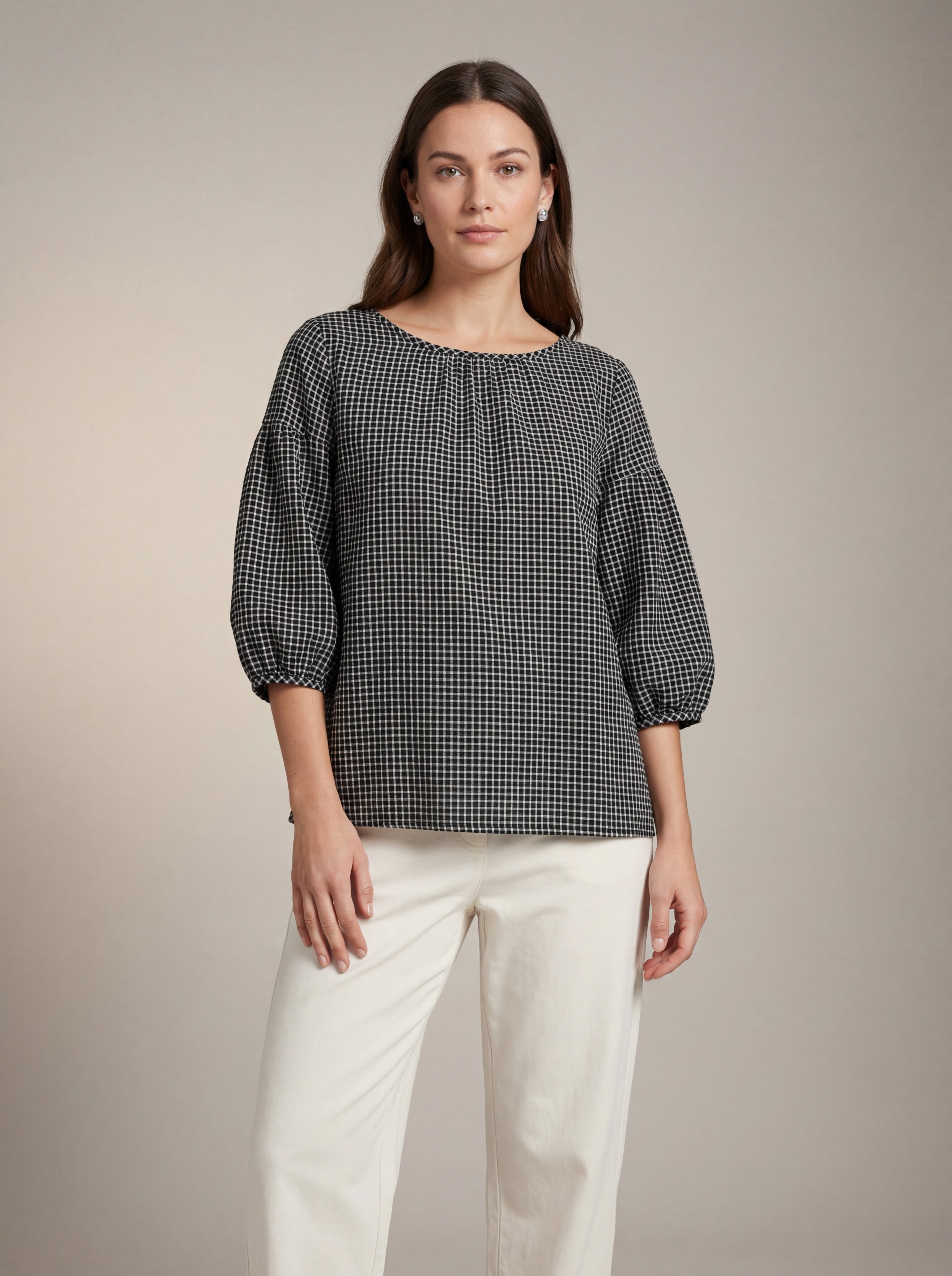 Women Black Check Casual Top